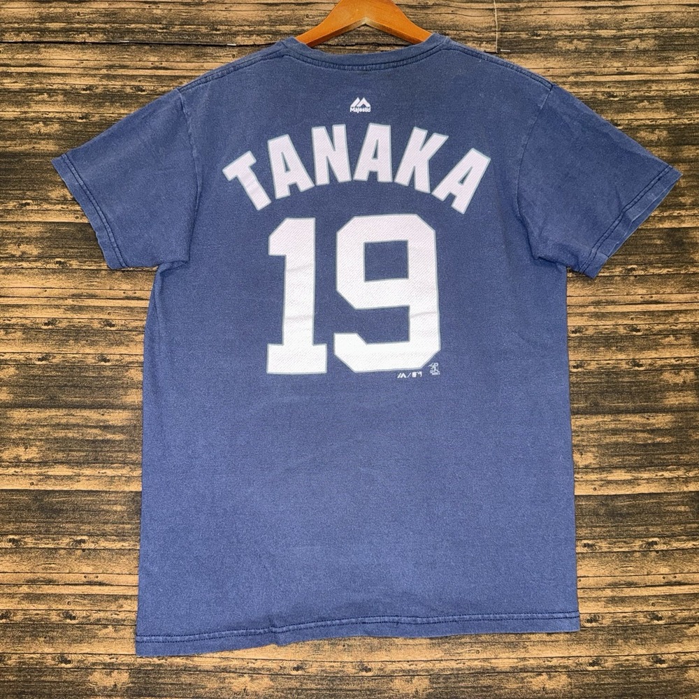 Majestic MLB New York Yankees #19 Tanaka Mens Small Navy Blue T Shirt